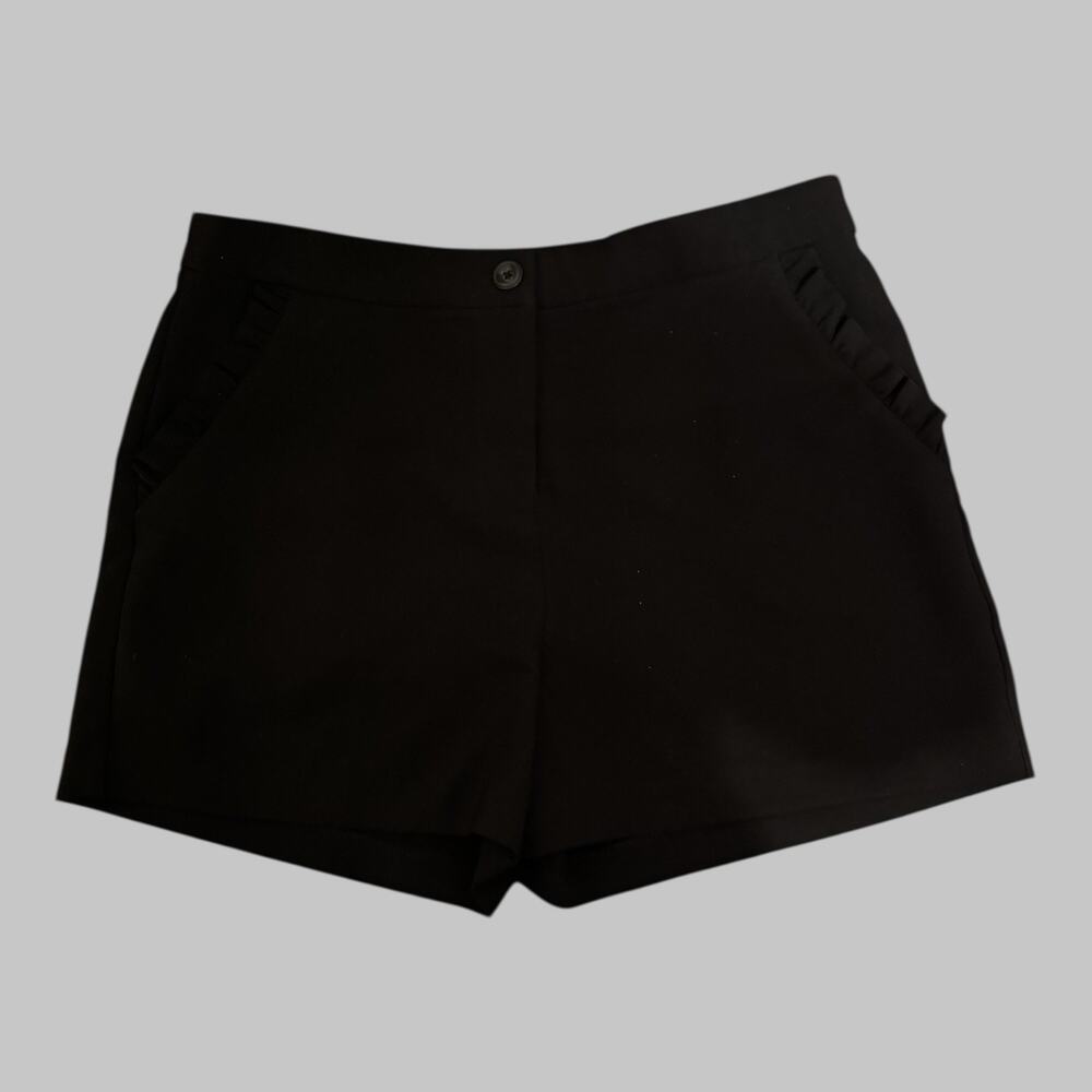 Mosaic‎ & Co Womens High Waisted Black Tailored Dress Shorts Ruffle Pockets L